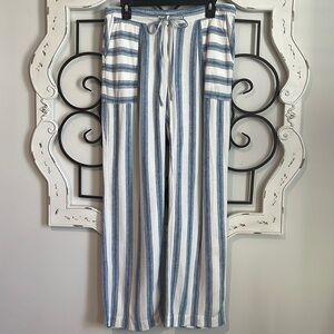 LAUNDRY BY SHELLI SEGAL LINEN COASTAL GRANNY TROUSERS  DENIM BLUE SIZE 10